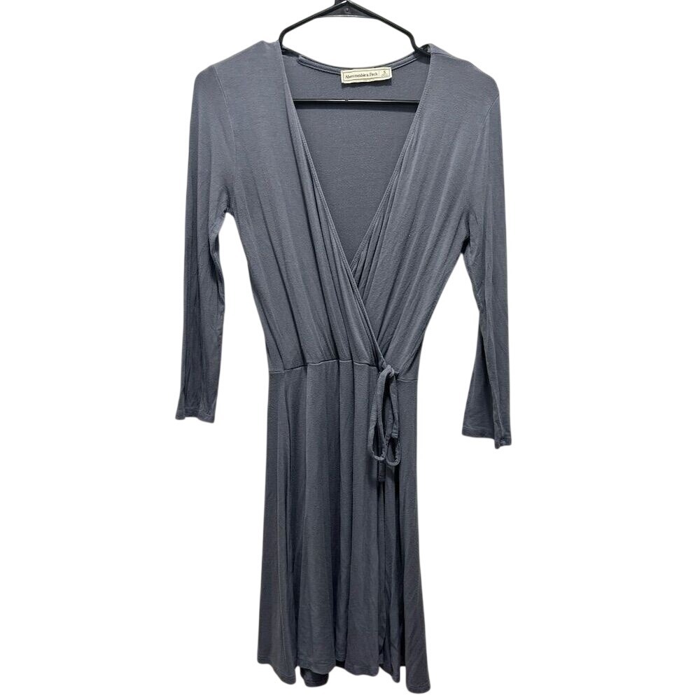 Abercrombie & Fitch Wrap Dress Women Size S‎ Blue Good 3/4 Sleeve V-Neck Jersey
